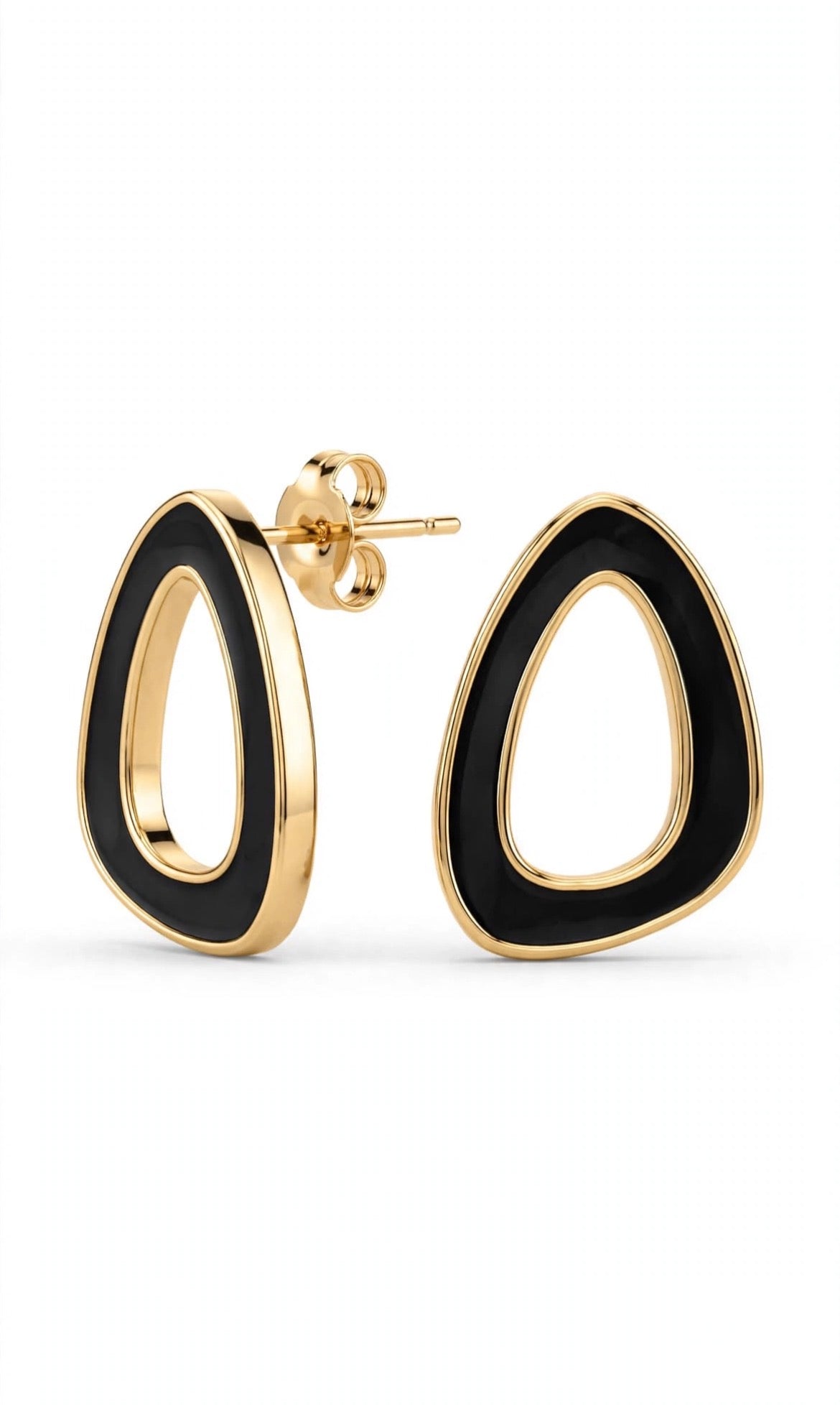 Arete ovalado negro oro laminado premium