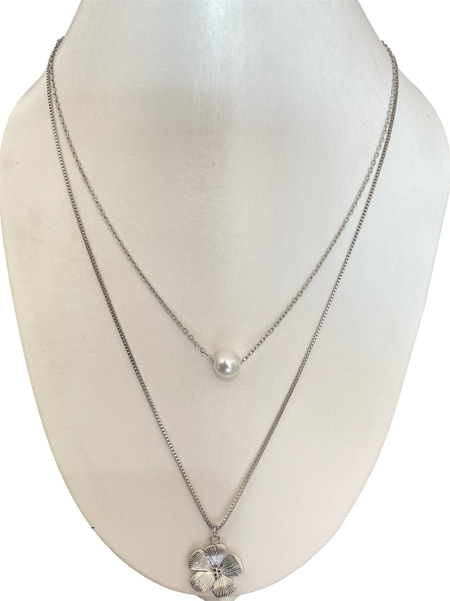 Cadena Doble Flor Y Perla