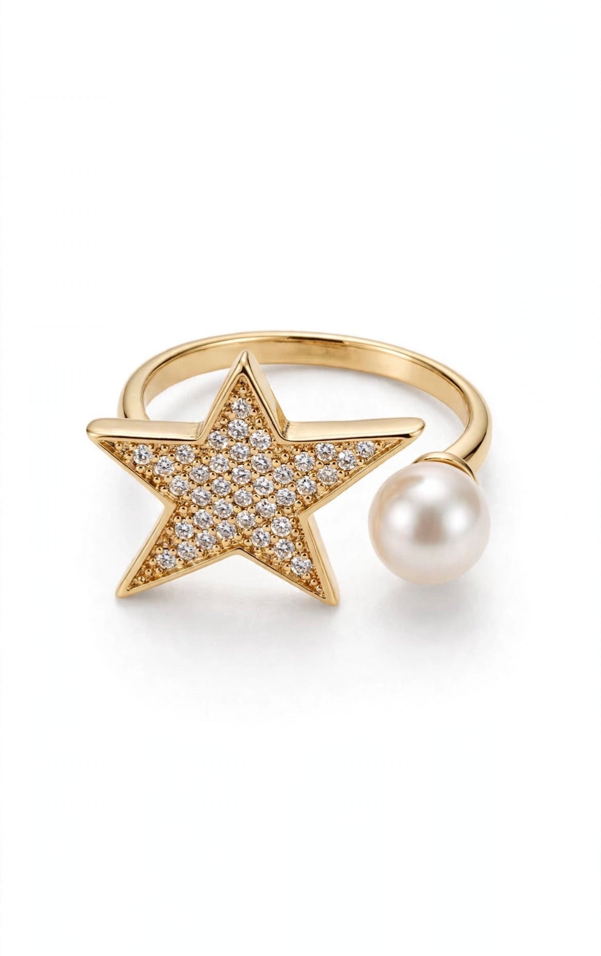 Anillo estrella perla oro laminado premium