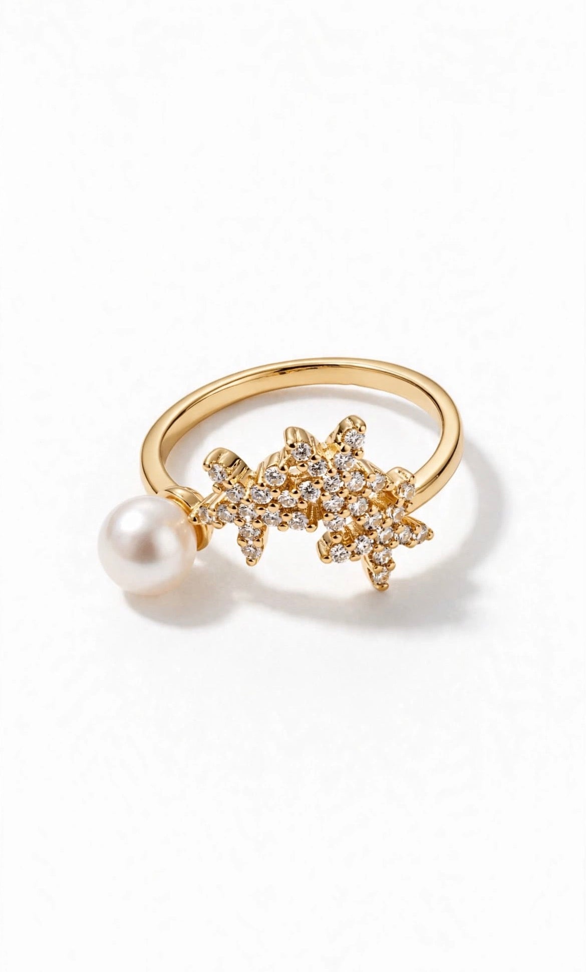 Anillo flor perla oro laminado premium