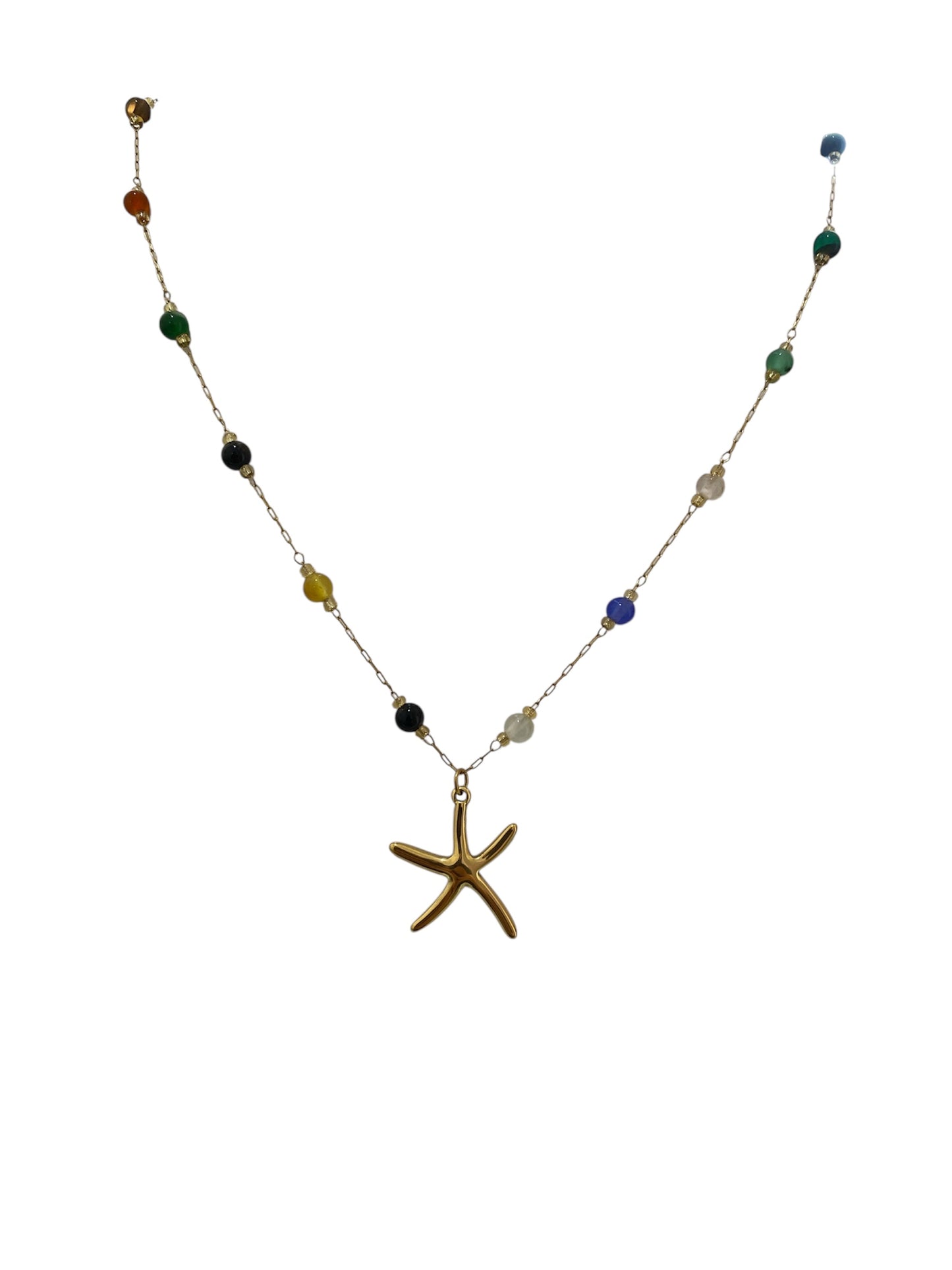 Collar Dije Estrella De Mar Piedras Colores