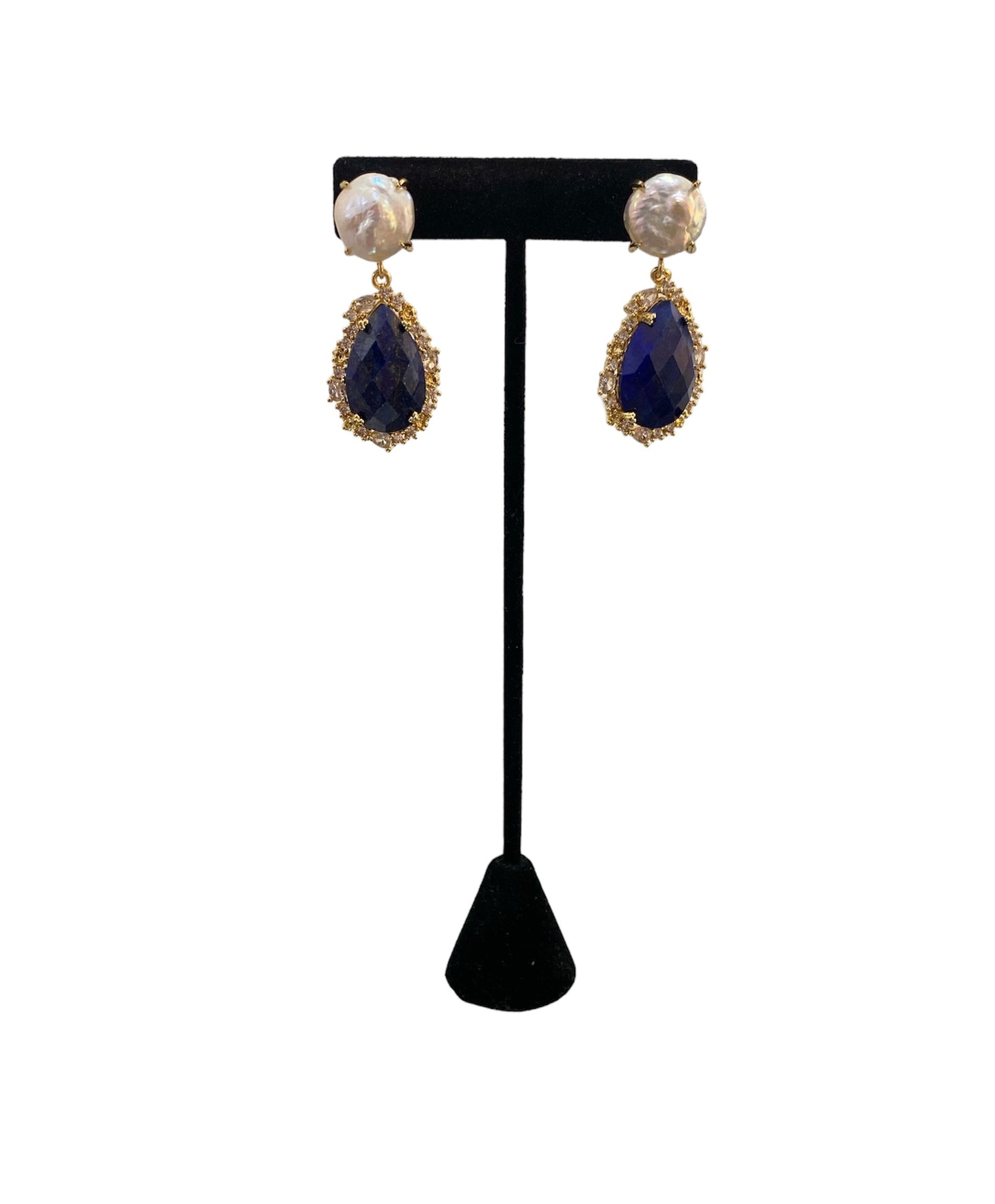 Arete Perla Azul y Negro