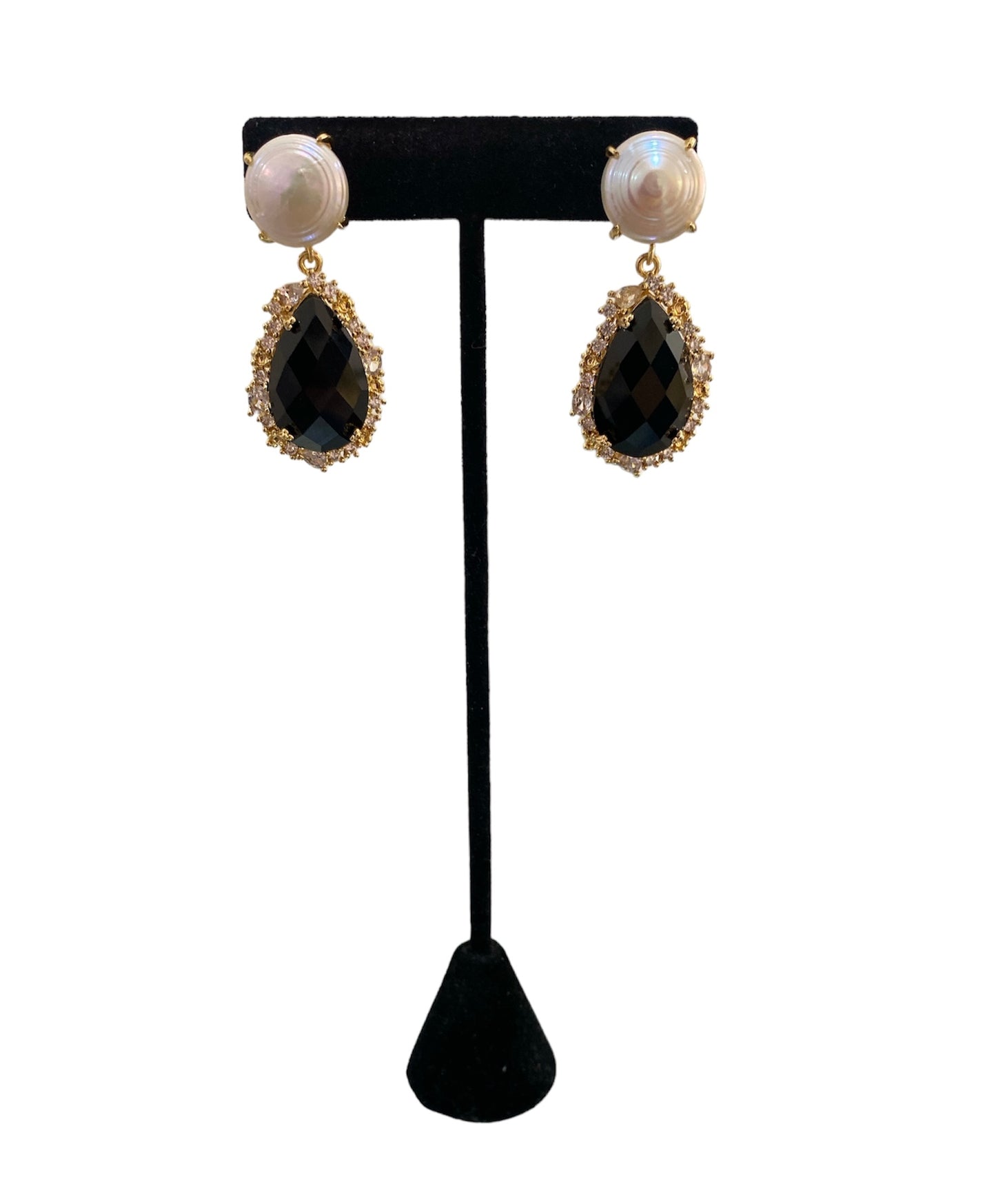 Arete Perla Azul y Negro
