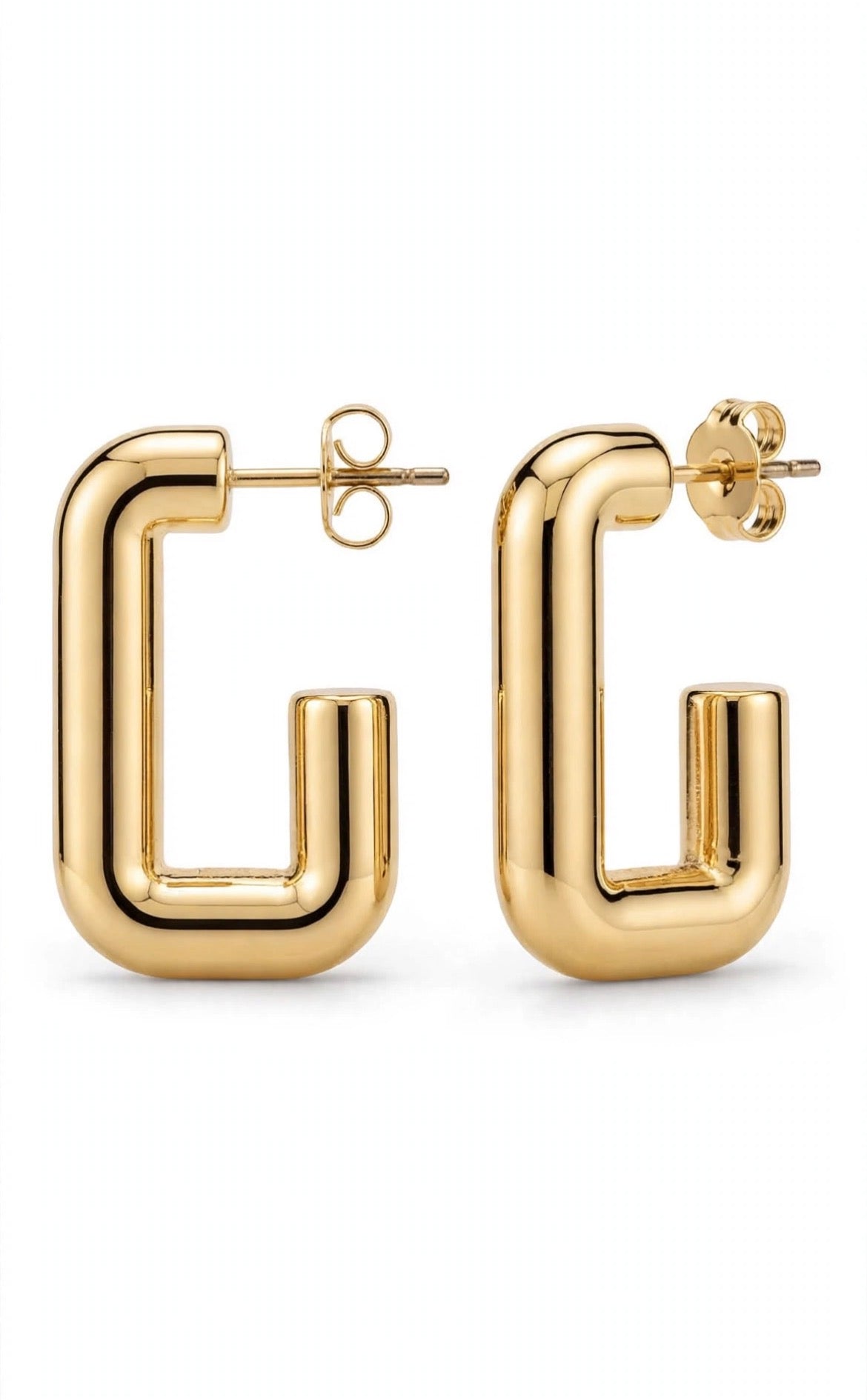 Arracada rectangular oro laminado premium