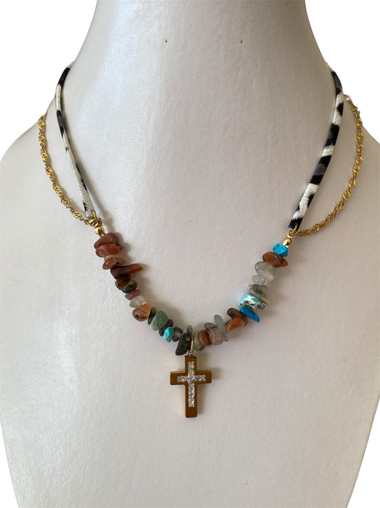 Collar Cuarzos Dije Cruz