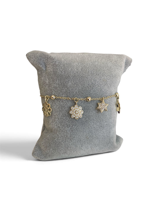 Pulsera dijes varios oro laminado premium