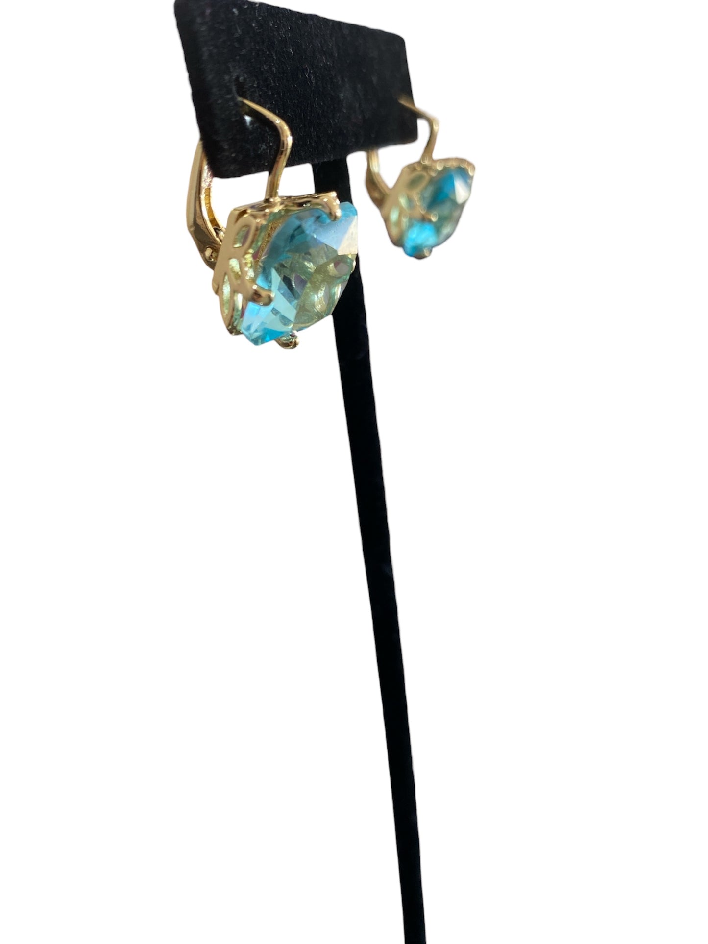 Arracada Cristal Azul Oro Laminado Premium