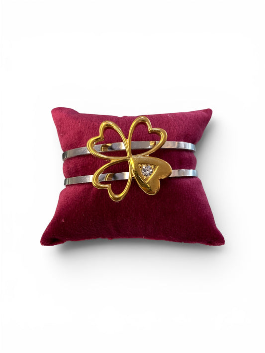 Brazalete Combinado Dije Trébol y Mariposa
