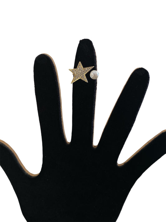 Anillo estrella perla oro laminado premium
