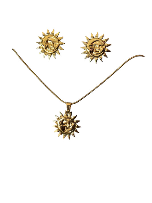 Set Cadena Y Aretes Cara De Sol