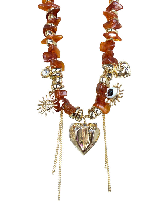 Cadena Dijes Ojo piedras naranja