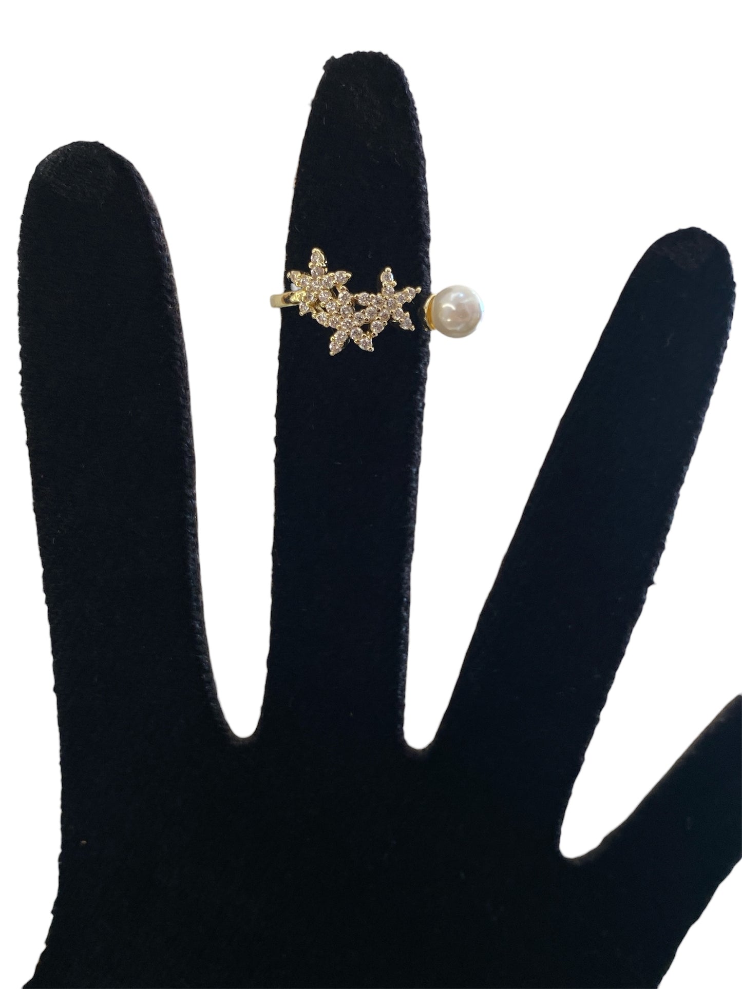 Anillo flor perla oro laminado premium