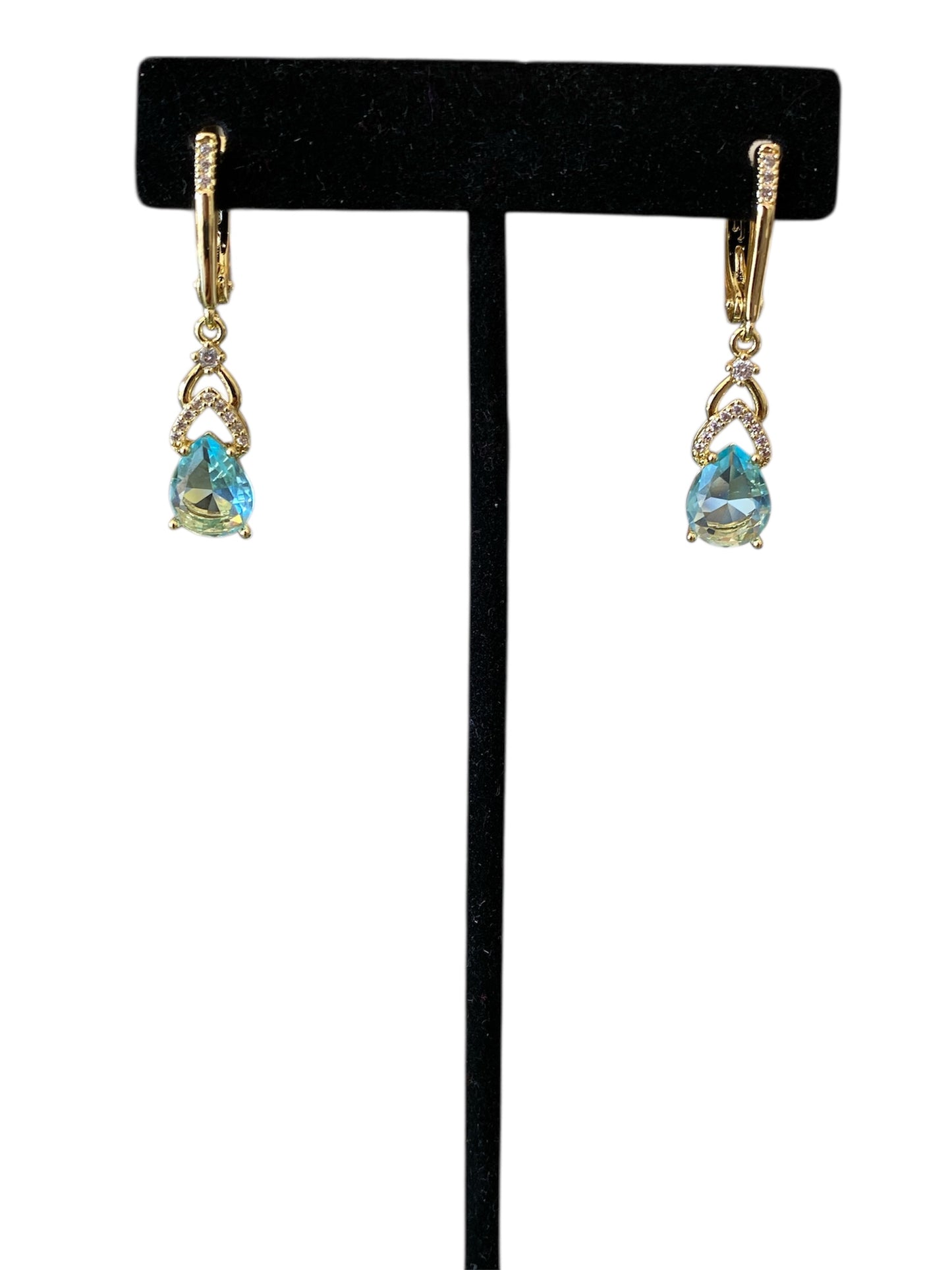 Arracada Cristal Azul Colgante Oro Laminado Premium