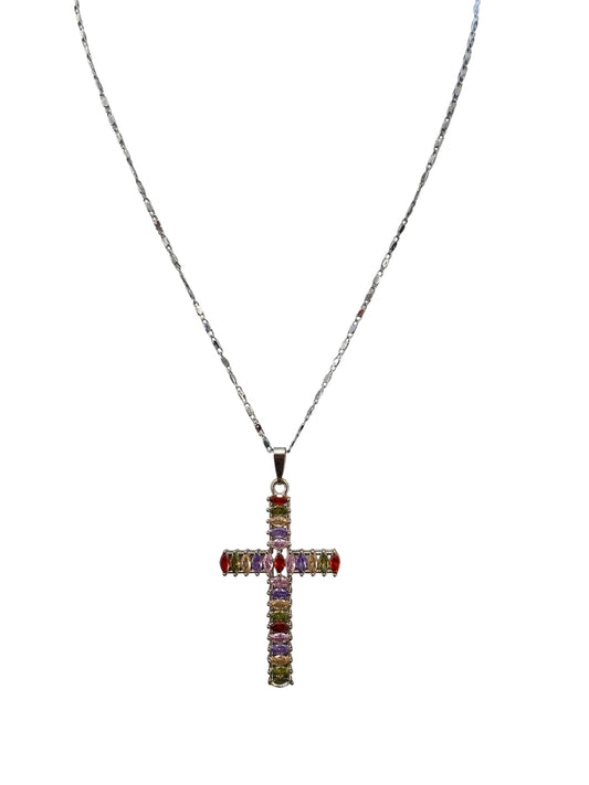 Cadena Cruz Plata Colores