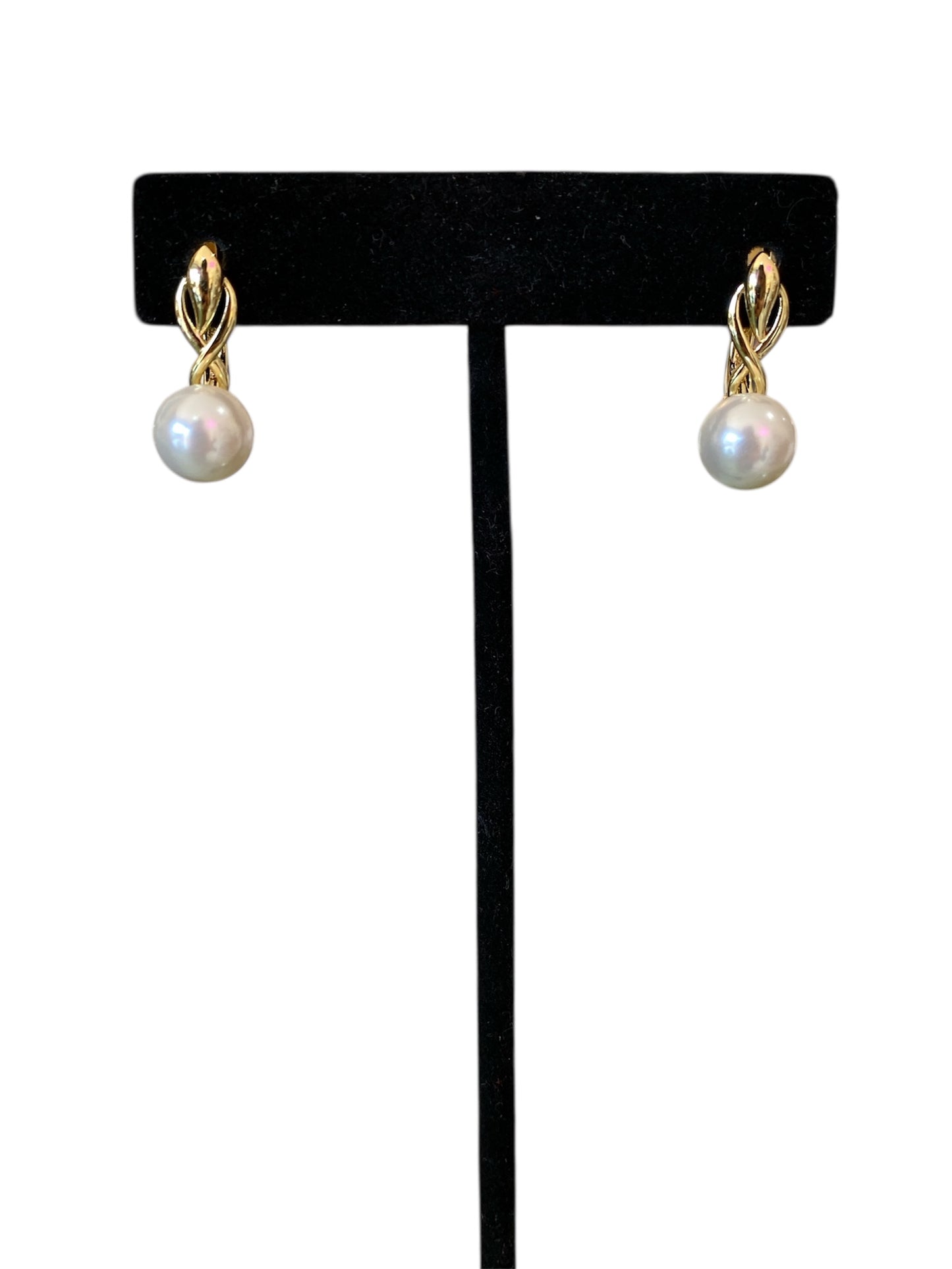 Arracada Trenzada Perla Oro Laminado Premium