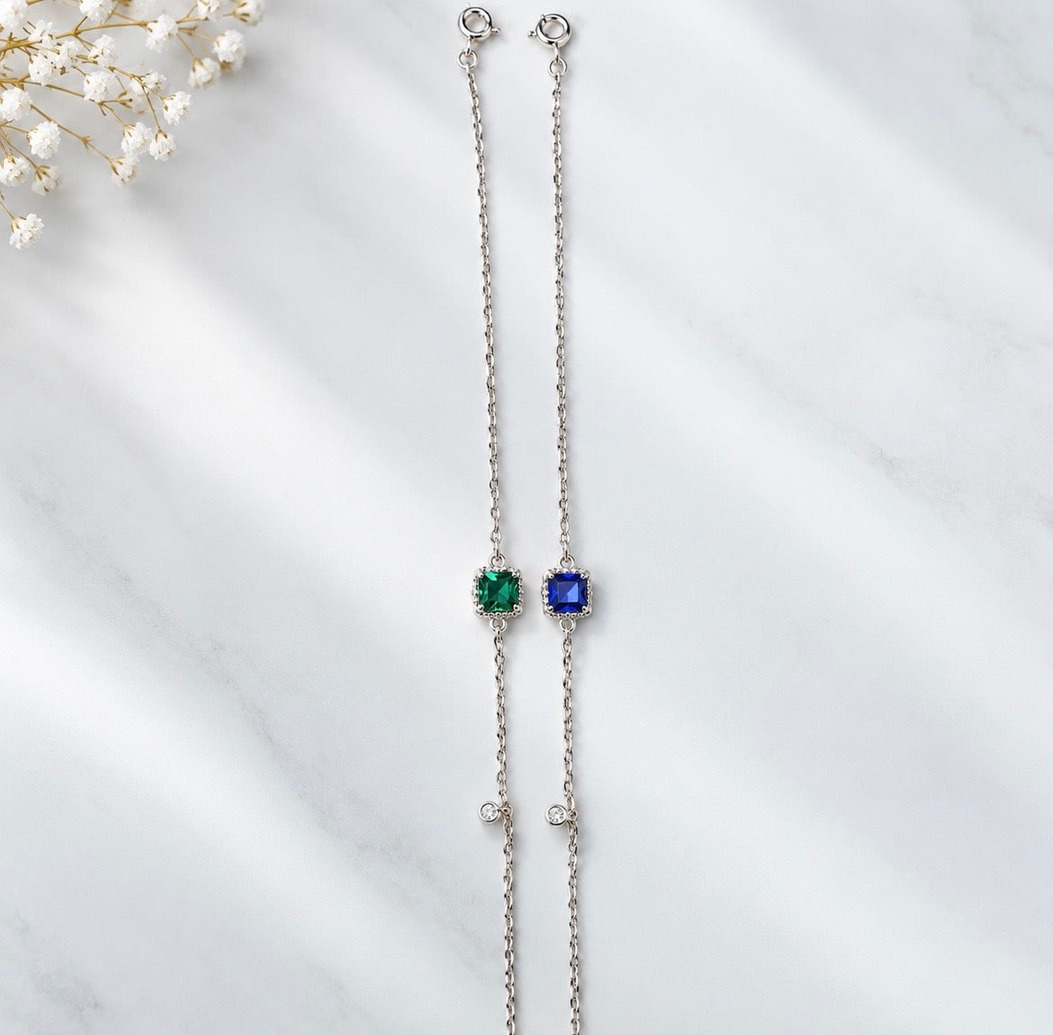 Pulsera Plata .925 Cristal Verde y Azul